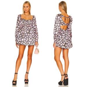For Love & Lemons Kate Cutout Long Sleeve Floral Mini Dress Pink Black Size XS